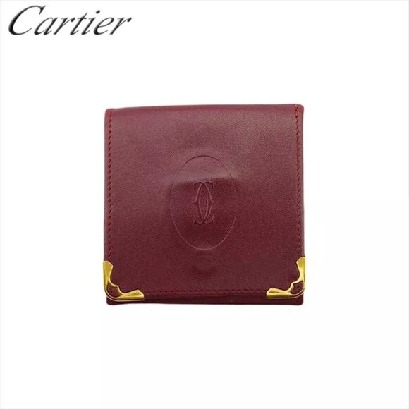 Cartier Coin Case Mastline Bordeaux Leather Auth Used - Picture 1 of 8